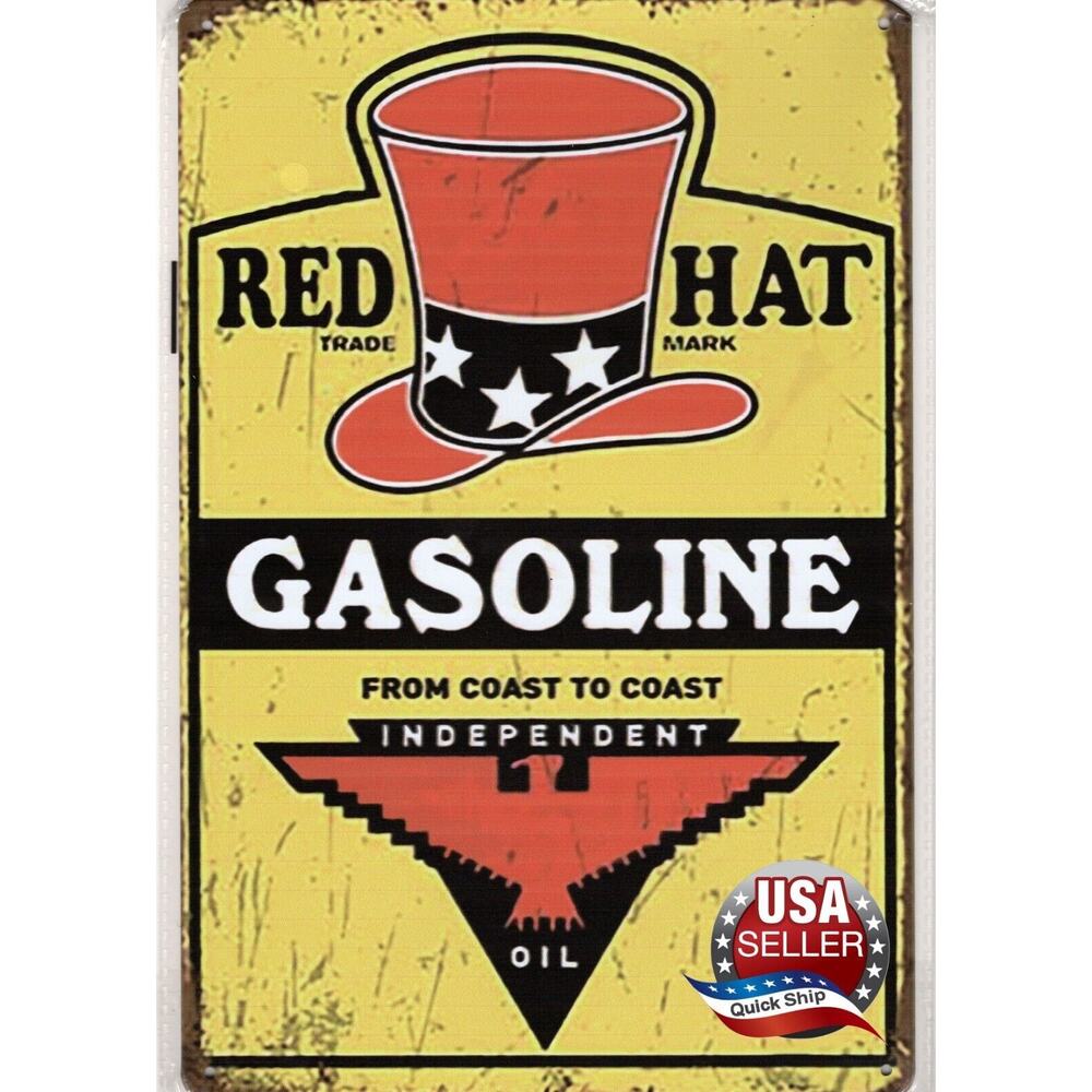 Tin Sign • Petroliana • Red Hat Gasoline • Independent Oil • Coast To Coast